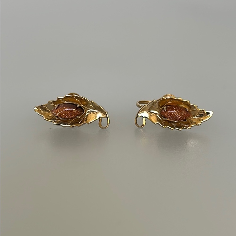 Vintage GF real stone Gold Leaf Earrings